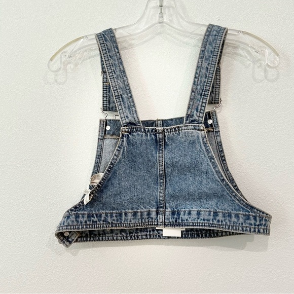 Zara Denim Bib Crop Top Utility Chore Summer Pocket Crop Overalls Top - Picture 4 of 7
